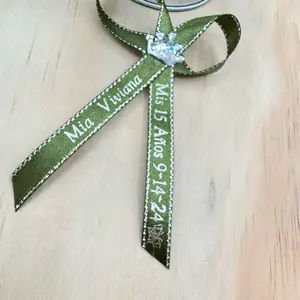 Personalized Quinceañera & Baptism Ribbons - Blue Customized Event Decorations with White Rose Accent for Special Celebrations