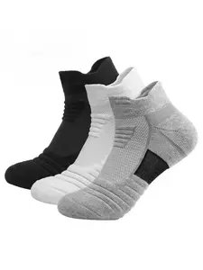 6 Pairs Men's Professional Sports Socks, Thick Towel Bottom Short Socks, Mesh Breathable Running Socks, Outdoor Basketball Socks