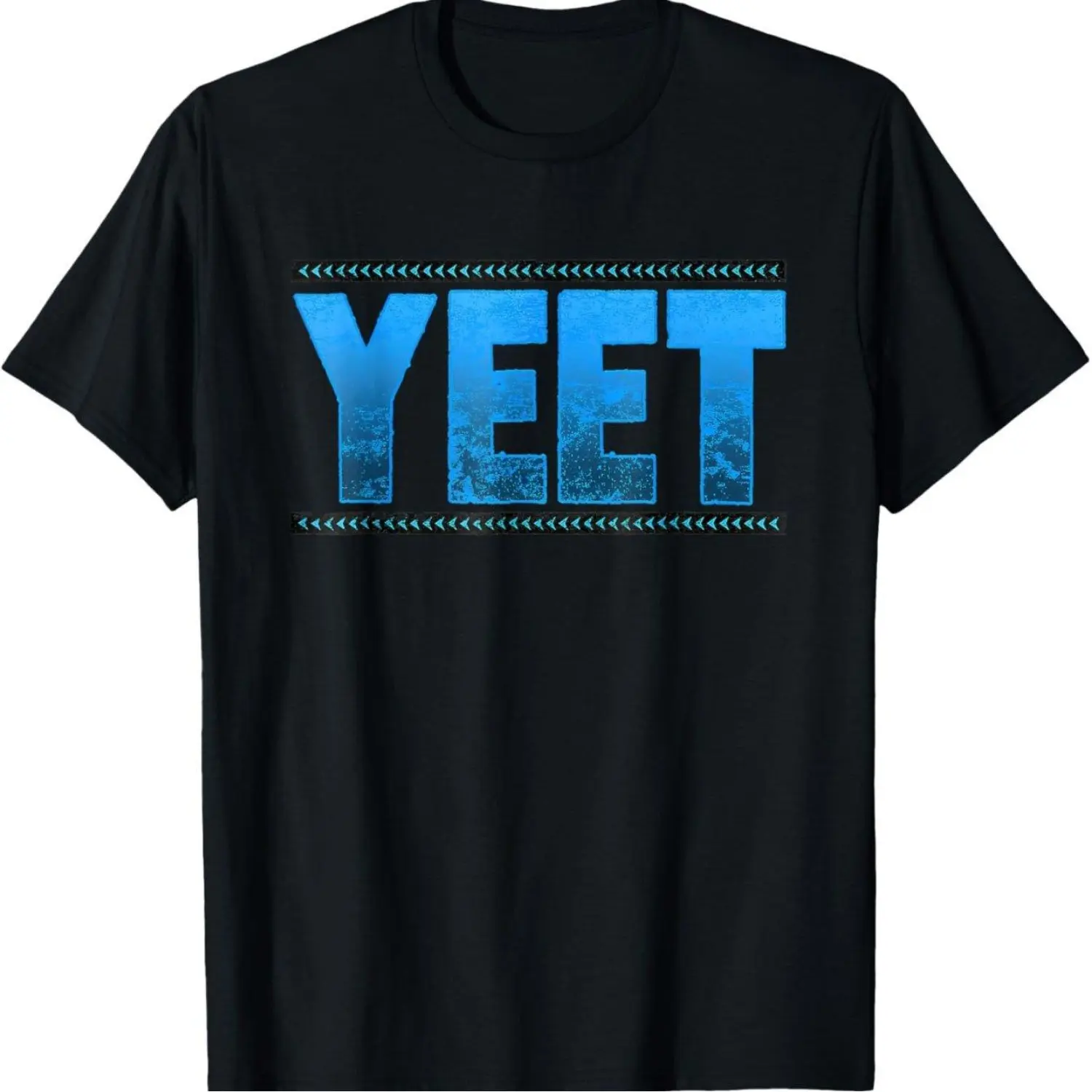 Men's 100% Cotton Streetwear Short-Sleeve Athletic Casual T-Shirt, Bold Yeet Graphic, Distressed Blue Lettering, Triangle Accents (Menswear Gift Option), Shortsleeve, Retro