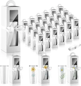 24 count Tumbler  Box with Handle for 12oz 16oz 20oz 30oz Clear  Glass  Box Sublimation Tumblers Heat Press Blanks Bottle for Wrapping Packaging(White)