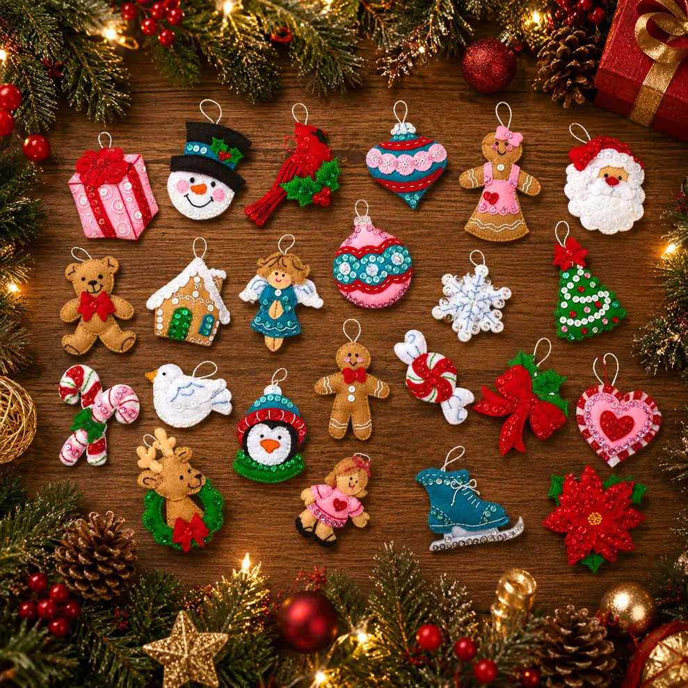 Modern Merry Minis 24 Pc. Felt Ornaments