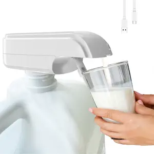 Automatic Fridge Gal Jug Milk Dispenser, USB Rechargeable 1-Touch Drinkware Pump for Milk & Water, Easy-Pour Cup Accessory for Kids, Fits Standard Round Neck Jugs