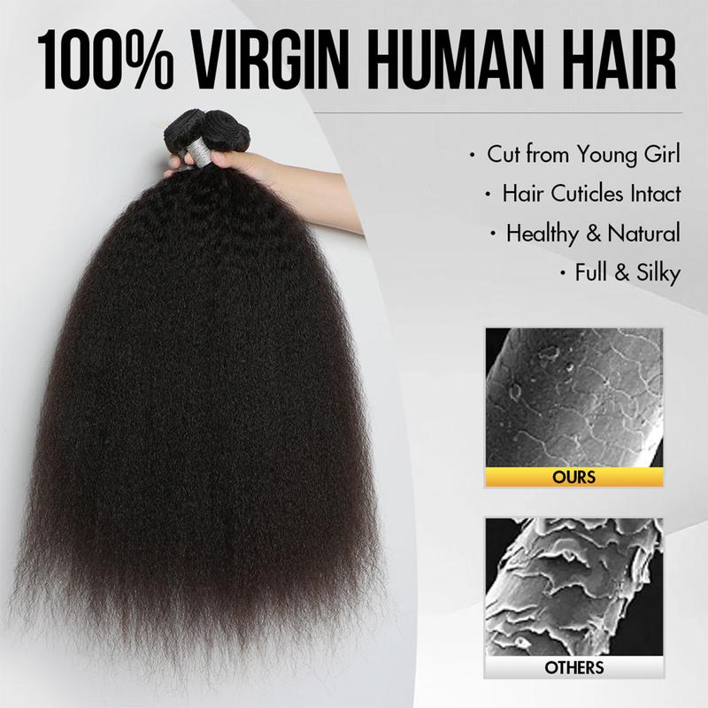 BELE HAIR 12A Grade Kinky Straight Human Hair Bundles 100% Unprocessed Brazilian Virgin  Hair Yaki Straight Bundles Yaki Hair Human Extension Deal Natural Black Color