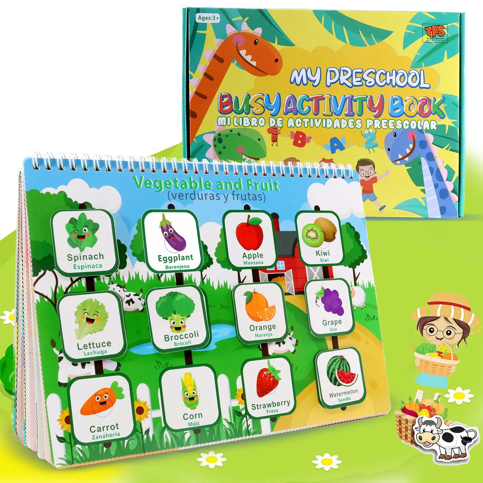 Bilingual Montessori 35 Themes Busy Book ,TikTokShopBacktoSchool Preschool English & Spanish Educational Tool for Classroom, Graduation Gift for Kids