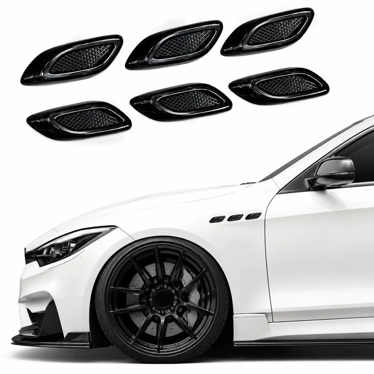 RAVOONY 6PCS Glossy ABS Car Exterior Air Vent Covers - Windproof, Abrasion-Resistant, Water-Resistant, Outdoor-Safe Trim for Hood, Side Door, Bumper, Fenders, Spoiler to Enhance Vehicles Style (Black)