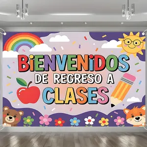 Bienvenidos de Regreso a Clases Backdrop Banner, Spanish Welcome Back to School Classroom Decorations with Apple Pencil Rainbow, Durable Polyester Fabric Photo Booth Prop, Reusable Easy to Clean, Perfect for Bilingual Classroom, Back to School Party
