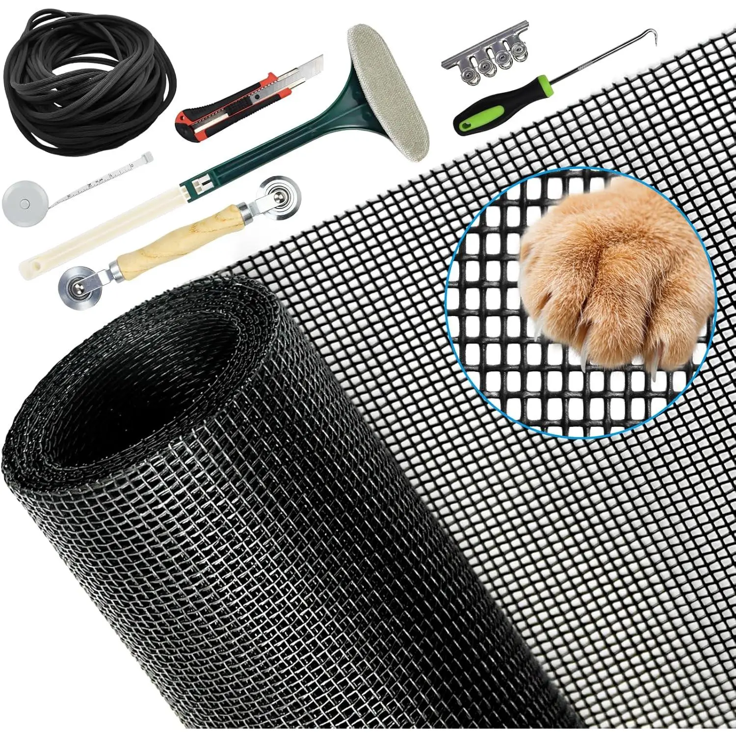 Pet Screen and Screen Repair Kit, Thicken Pet Window Screen - DIY Screen Mesh for Windows Doors and Screen for Pet Resistant,36’’ x 100’’,Black