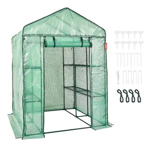 VEVOR Walk - in Green House, 4.6x 2.4x 6.7 ft, Greenhouse with Shelves, High Strength PE Cover with Doors, Windows and Steel Frame, Set Up in Minutes, for Planting and StorageVEVOR Super Brand Day