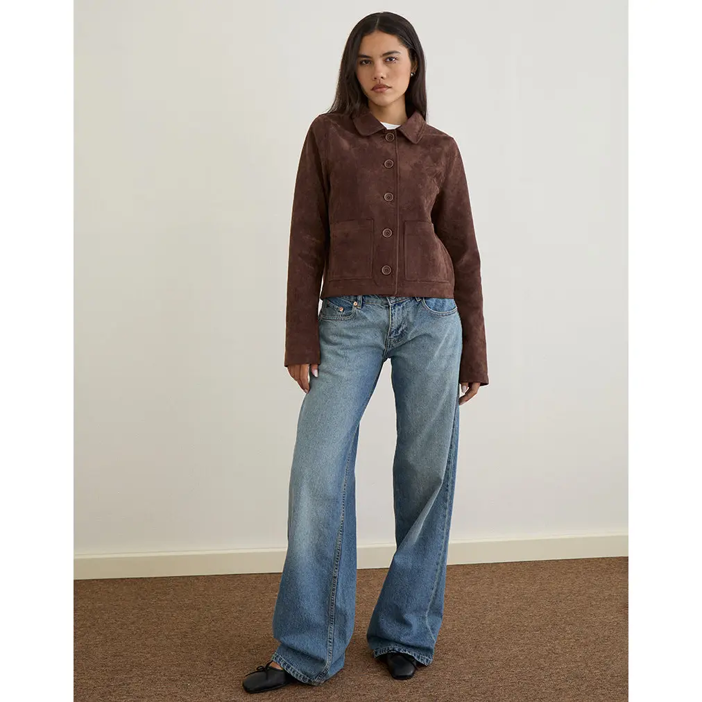 Quincy Faux Suede Cropped Jacket in Brown