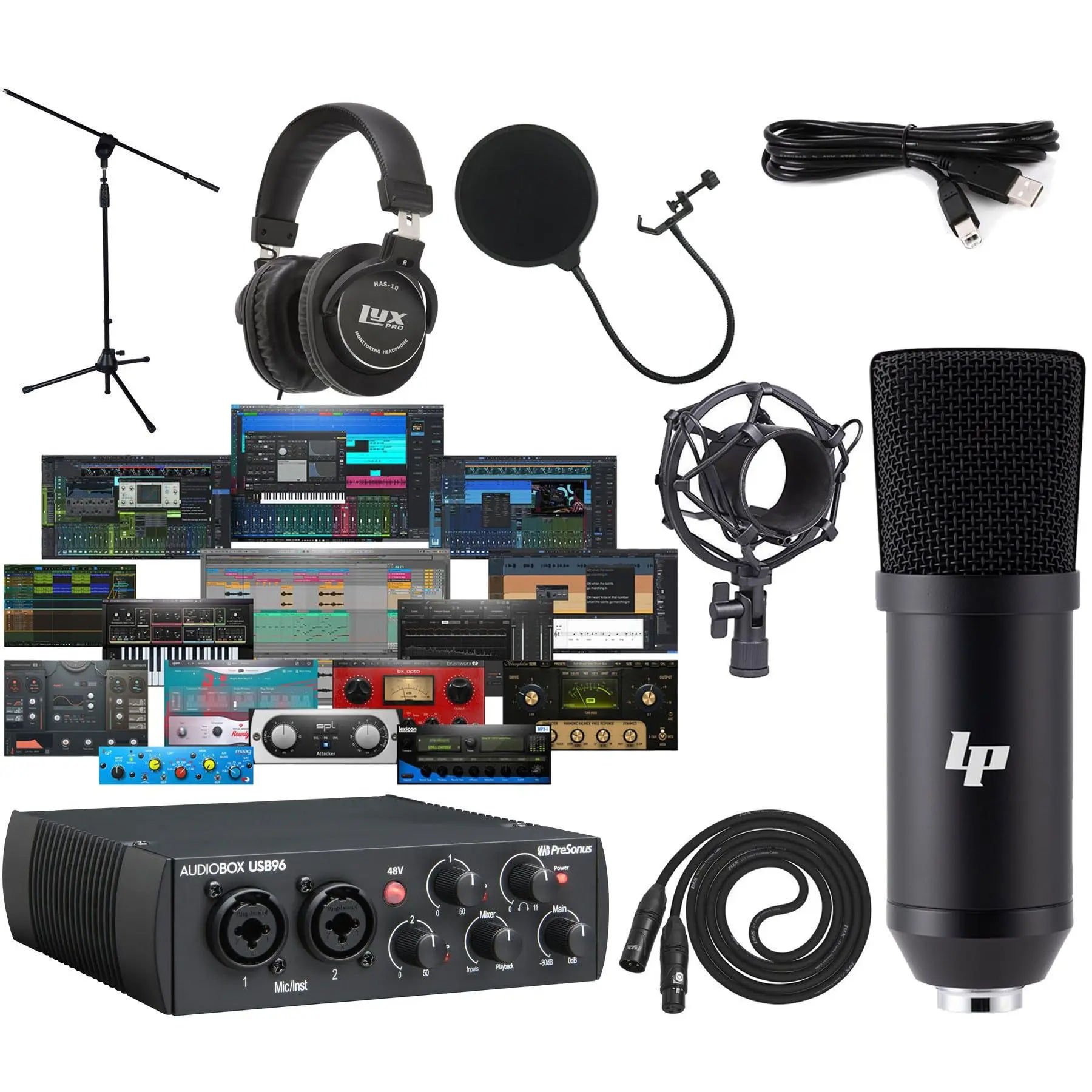 AudioBox 96 USB 2.0 Recording Studio Bundle – Interface, Condenser Mic, Headphones, Stand & Studio One