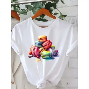 1pc Lady's Elegant Short-Sleeve T-Shirt - Vibrant Macaron & Fruit Geometric Print, Soft Round Neck, Breathable Material, Machine-Washable, All-Season Comfort Casual Sports Top, Shortsleeve