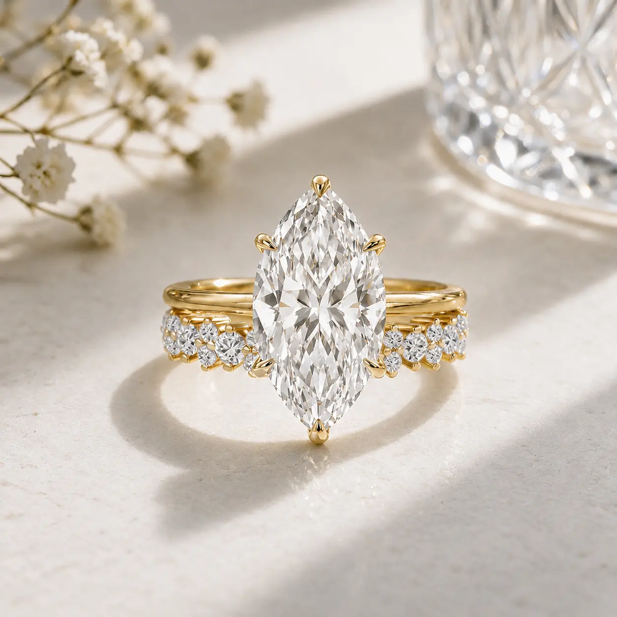 CICIKALEO S925 Sterling Silver 3.5CT Unique Marquise Cut for Women, 2PC Yellow/White Gold Engagement Ring Set,5A CZ Bridal Ring Set,Women's Ring Jewelry,Wedding Ring Set for Daily,Travel,Proposal,Birthday Rings