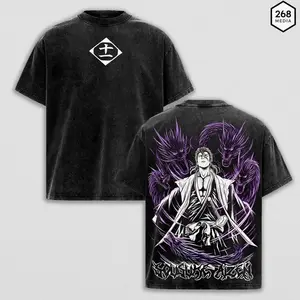 Sosuke Aizen Bleach Anime T Shirt Dark Spiritual Power Back Graphic Vintage Washed Oversized Japanese Streetwear Heavyweight Cotton Unisex Manga Tee I0R