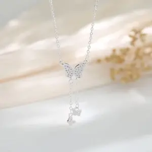 2pcs-Tassel butterfly necklace women's new fashion versatile niche design light luxury high-end collarbone chain