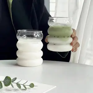 Cute Spiral Thickened Glass Cup, High Borosilicate Wave Shaped Drinking Mug, Cold & Hot Use, Ideal for Water Coffee Beer Juice Milk