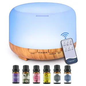 500ML Aromatherapy Oil Diffuser, Auto Shut Off (When Water Runs Out) Essential Oil Aroma Diffuser with 6 Bottle 10ML Essential Oil Set (Lavender/Rose/Jasmine/Lemon/Hilton/Ocean) for Home Office Bedroom