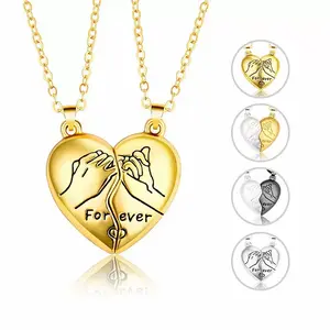 Meraki Hook-Shaped Heart Couple Necklace with Magnetic Pendant for Men & Women Creative Design Collarbone Chain Ideal Gift for Couples Jewelry Accessory