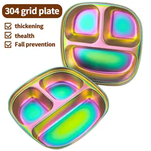 【2 pcs】304 Stainless Steel Plate Divided Plates,Designed, Non Toxic, BPA Free & Dishwasher Safe  Kitchenware Cutlery&Tableware Plates