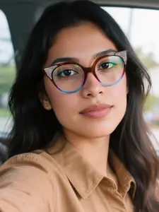 Women's Cat Eye Frame Flat Light Glasses, Anti-Fatigue Anti-Glare, Lightweight Frame for Computer Gaming and Home Office
