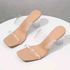 Strap Slip on Clear Heels Square Toe