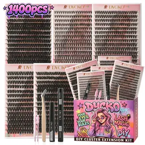 DYCKO 1400Pcs DIY Eyelash Extension Kit - 10-in-1 Mega Value Set with 5 Mixed Style Trays (30D-100D), Professional Bond & Seal, Remover & Tweezer, 72H Waterproof Vegan Long-Lasting Starter Kit