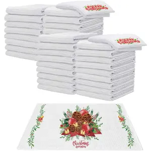 40 Pack Sublimation White Towels Waffle Weave Kitchen Towels Blanks Microfiber Dish Drying Towel for Heat Transfer 16x28 Inch