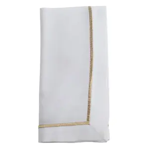 212 MAIN 20 in. Square Shape Embroidered Line Design Napkins - White & Gold 4-Pack, Household Kitchen Textiles Tableware Accessory, Four Pack