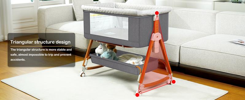 Baby Bassinet Sleeper, 6 Height Adjustable Cribs, Easy to Fold Portable Crib Side Bassinet, Swing Cradle Bed Side Sleeper with Ventilated Net&Wheels Baby Bassinet Sleeper, 6 Height Adjustable Cribs, Easy to Fold Portable Crib Side Bassinet, Swing Cradle Bed Side Sleeper with Ventilated Net&Wheels