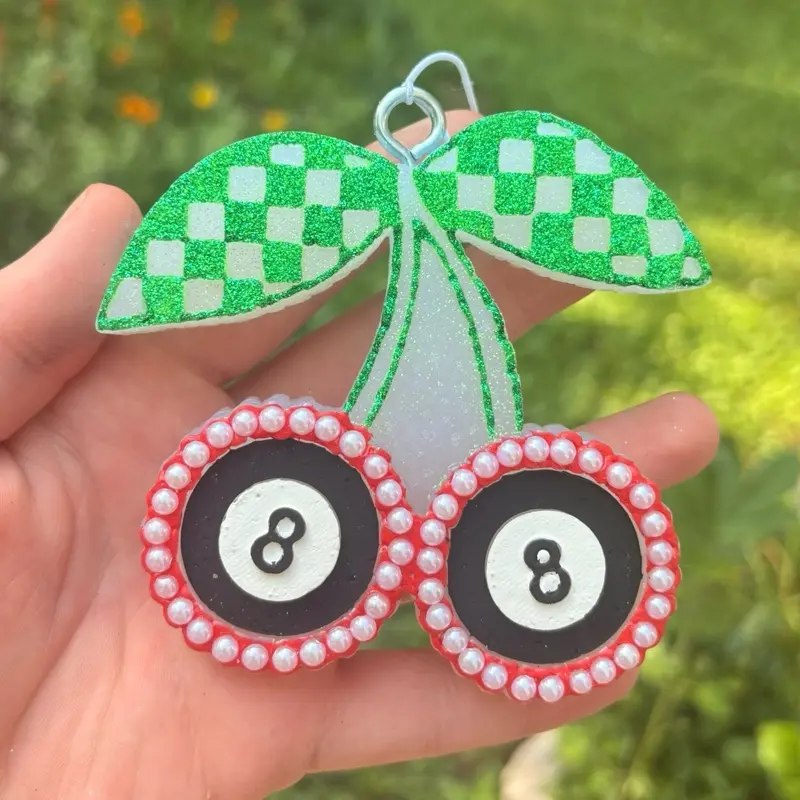 Custom Cherry-8 Ball Car Freshie, Cute Western Punchy Interior Accessory with Car Scent