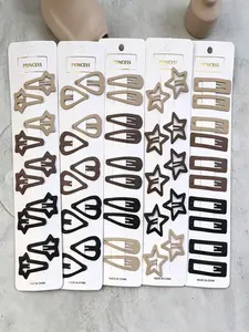 10pcs Matte Snap Hair Clips Set, Star Heart Rectangle Shaped, Non-Slip Barrettes for Bangs Side Hair, Fashion Hair Accessories for Women Girls