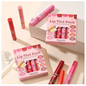 6 Pcs Peel Off Lip Stain Lip Tint Set Velvet Matte Finish Long Lasting Waterproof Non Stick Cup Non Fade Liquid Lipstick for Women Bright Vivid Color Lightweight Hydrating Feel Glossy Lip Gloss Makeup