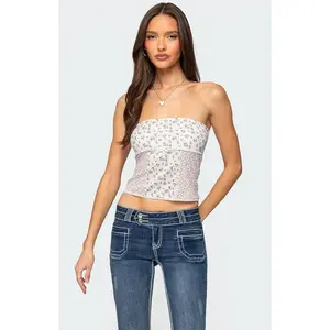 Edikted Women's Mixed Floral Pointelle Tube Top