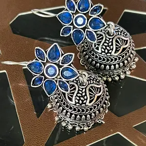 Greman silver jhumkas Blue