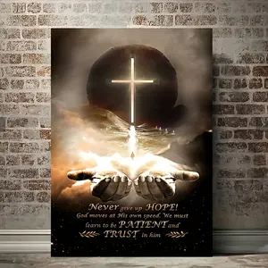1 Piece Inspirational 'Hand of God' Framed Canvas Art - 11.8x 15.7inch , Ready to Hang, Tranquil Sky and Cross Design, with Inspirational Quotes, Perfect for Home or Office Decoration, Perfect Gift for Faith and Inspiration, Inspirational Wall Decoration