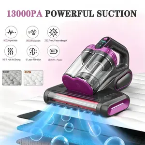 Cordless Dual-Cup Sterilization Mattress Vacuum Cleaner 13Kpa Bed Vacuum with 253.7nm UV-C Light and Ultrasonic Tech HEPA Filter Portable Handheld Vac
