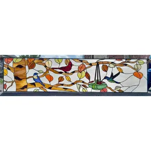 Stained Glass Window Birds on Autumn Tree W-504