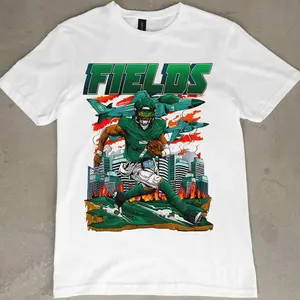 Justin Fields Graphic Tee, Menswear Crew Neck Football Streetwear T-Shirt, Unisex Casual Regular Fit Cotton Tops, Good Vintage Hip-Hop Bold Retro Apparel, Men Round Neck Y2K Sports Tees