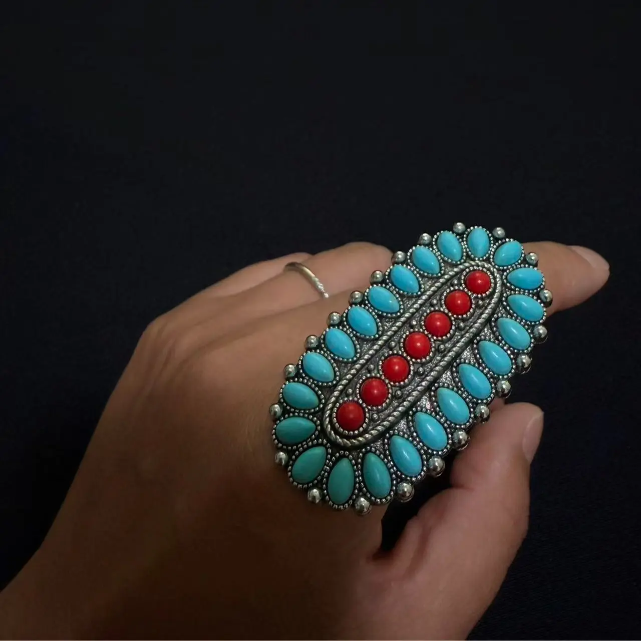 Turquoise Red Statement Ring Vintage Jewelry