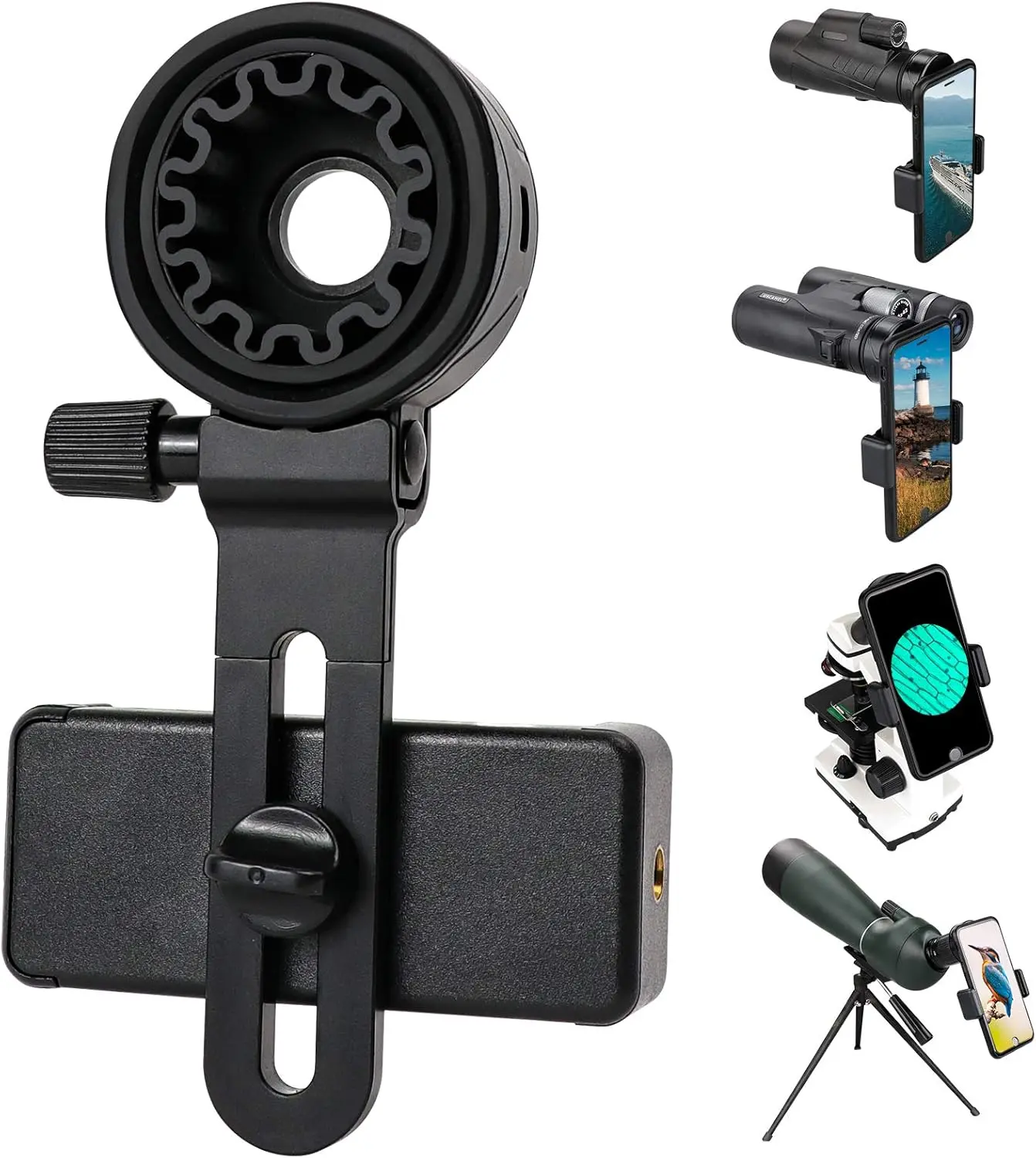 Adjustable Rubber Telescope Phone Adapter - Universal Mount Clip Bracket Compatible with Binoculars, Monocular, Microscope, Spotting Scope, Fits Most Mobile Phones