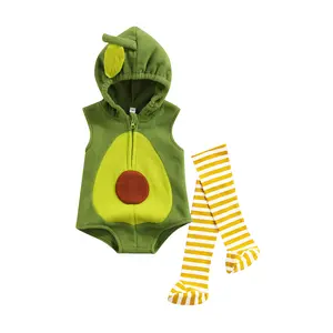 Infant Baby Boy Girl Avocado Hoodie Romper Jumpsuit Bodysuit Stripe Leg Warmers Halloween Photography Outfits