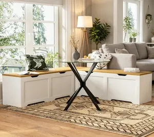 Indoor 3-Piece L-Shaped Storage Bench with Soft Cushion, Multi-Use Hallway Stool & Home Furniture