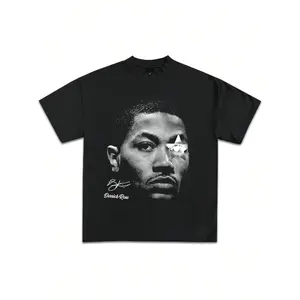 D Rose All Stars Graphic T-Shirt Y2K Vintage Basketball Rap Premium Heavyweight Shirt For Men & Women 220g Pure Cotton Single-Sided Printed Round Neck Short Sleeved T-Shirt Casual Fabric Menswear Soft Top Set