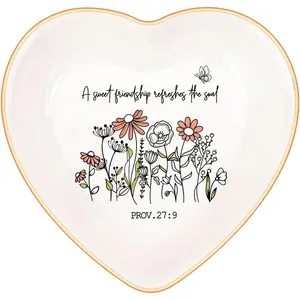 Christian  Verse  Dish Trinket Tray Gifts- Inspirational Ceramic Ring  Tray Gifts for Women-A Sweet Friendship Refreshes the Soul-Proverbs 27:9 (White)