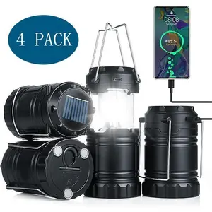 Lantern for Angler 4-Pack Collapsible Camping Lamp IP68 Waterproof Solar USB Rechargeable LED Flashlight Survival Kits for Indoor Outdoor Home Emergency Light Power Outages Hiking Hurricane flashlight survival kit hurricane power outage
