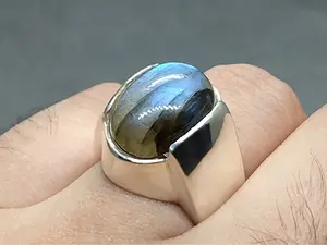 Natural Rare 12 Carat Blue Labradorite Sterling Silver 925 Handmade Men's Plain Ring