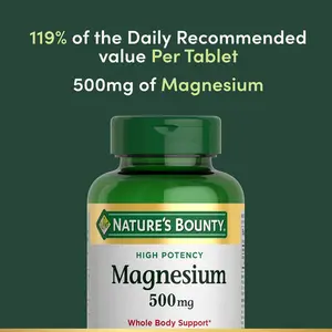 Nature's Bounty Magnesium 500 mg Tablets, High Potency Magnesium Supplement for Bone & Muscle Health, Whole Body Support, 200 Count (Pack of 1)