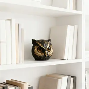 Handmade Resin Owl Ornament - Black Gold Color Handmade Sculpture, Mini Owl Statue, Suitable for Home/Office Decoration, Elegant Animal Ornament, Unique Gifts for Christmas, Birthday, Wedding, and Special Occasions - Handmade Resin Owl Desktop Ornament