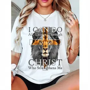 [Sale Up To 60%]I Can Do All Things Through Christ Shirt – Christian Lion Faith T-Shirt, Soft 100% Cotton Graphic Tee, Casual Round Neck Short Sleeve, Unisex Men & Women, Faith-Based Gift for Christians graphic tee