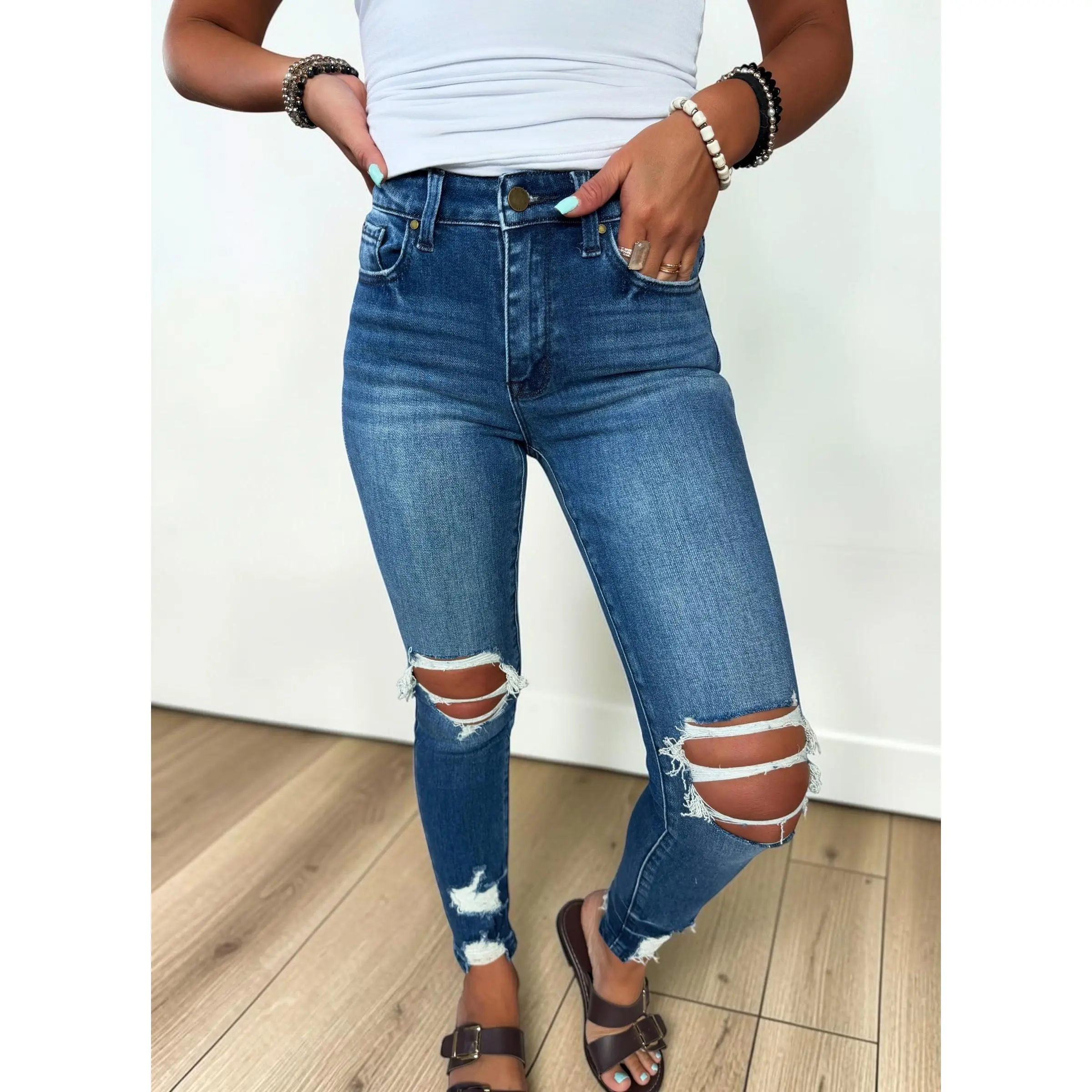 Sara Sage Distressed Skinny Jeans