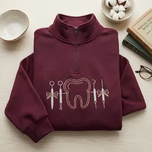 [MADE IN US] Dentist Embroidered Quarter Zip, Dental Icons Sweatshirt